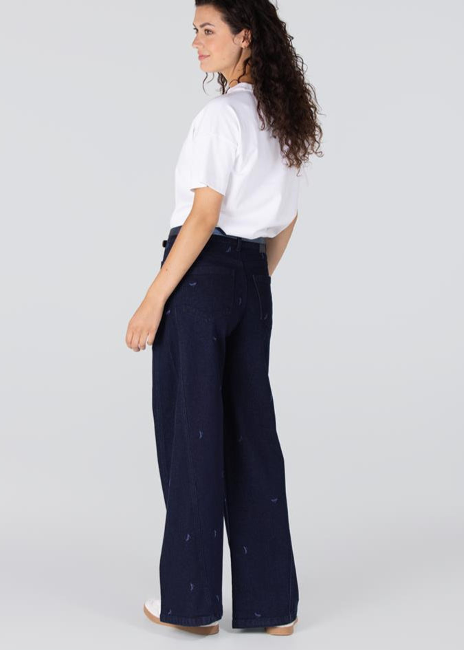 Jansen Amsterdam Isabeau jeans met borduurprint | Donkerblauw denim