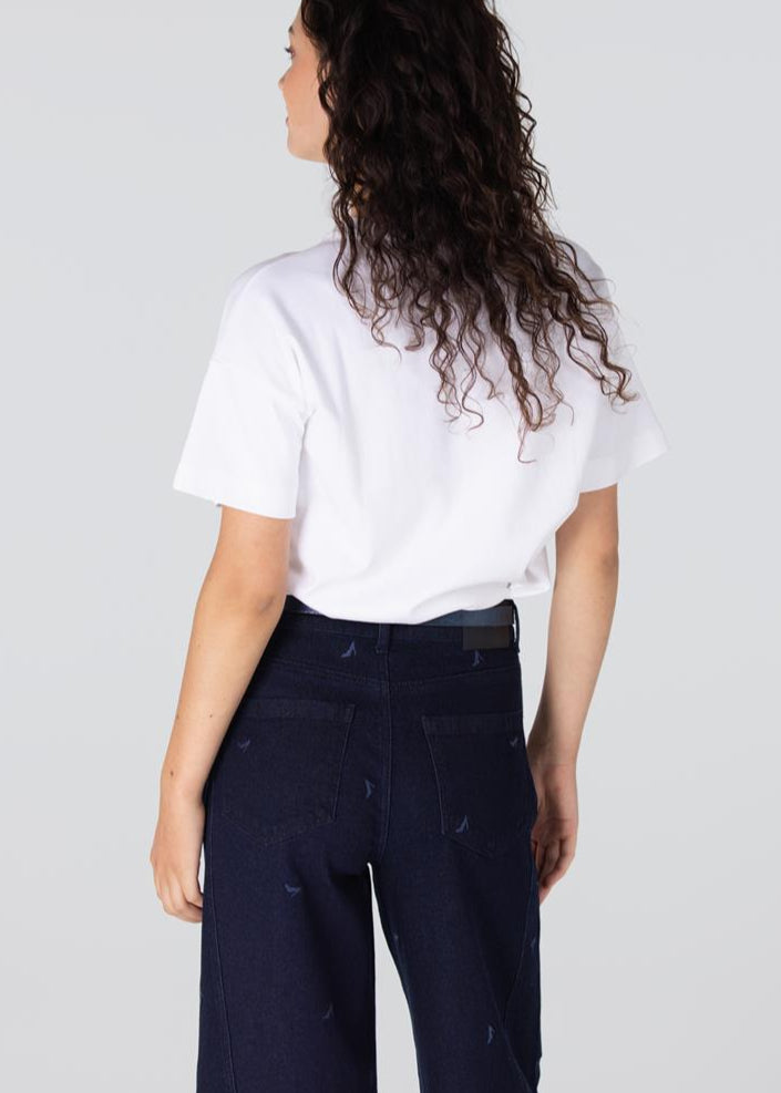 Jansen Amsterdam Isabeau jeans met borduurprint | Donkerblauw denim