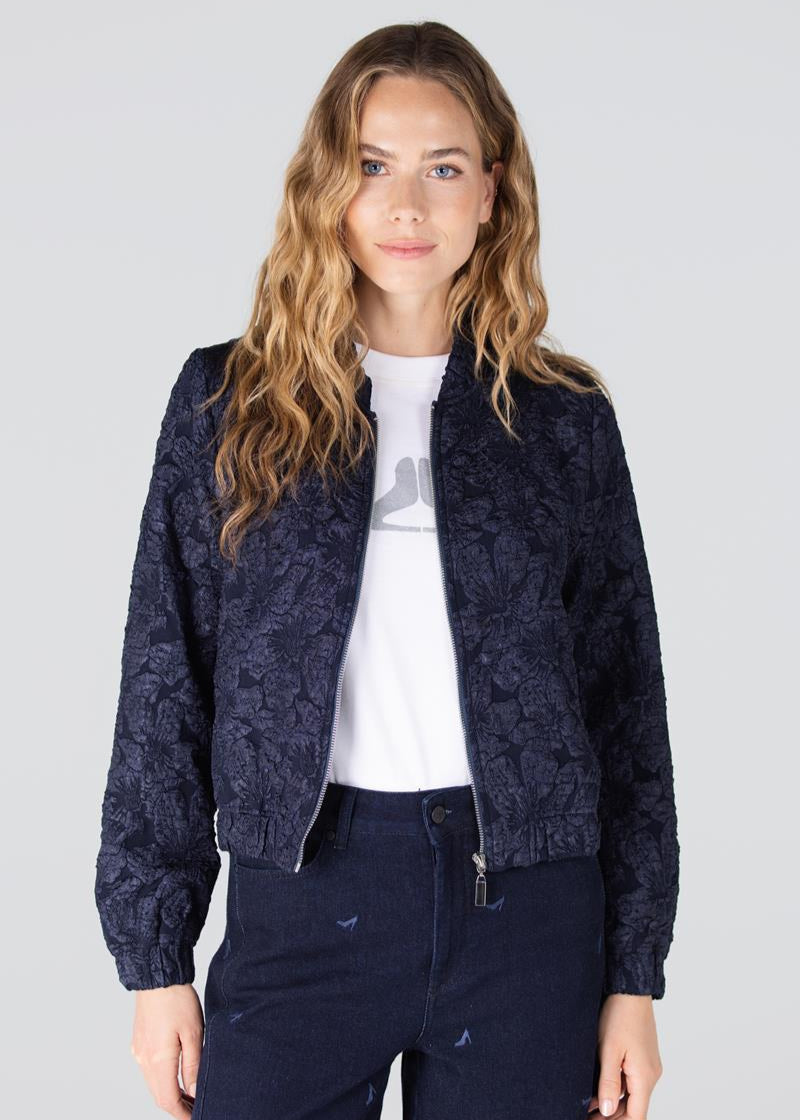 Jansen Amsterdam Josien jasje met bloemenprint | Donkerblauw