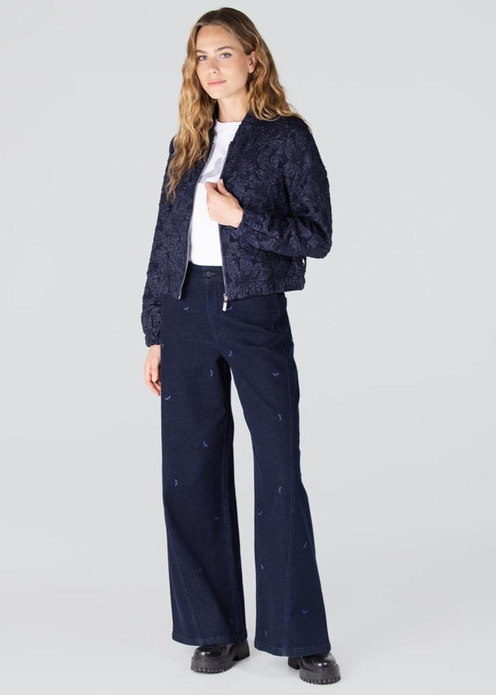Jansen Amsterdam Josien jasje met bloemenprint | Donkerblauw