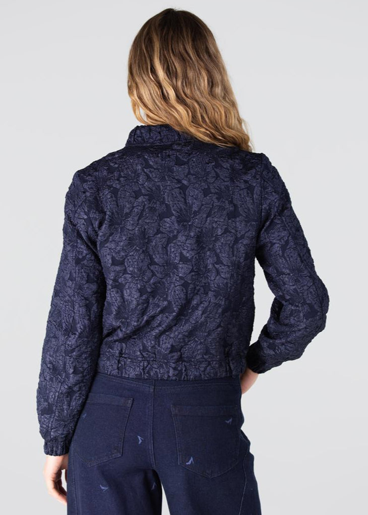 Jansen Amsterdam Josien jasje met bloemenprint | Donkerblauw