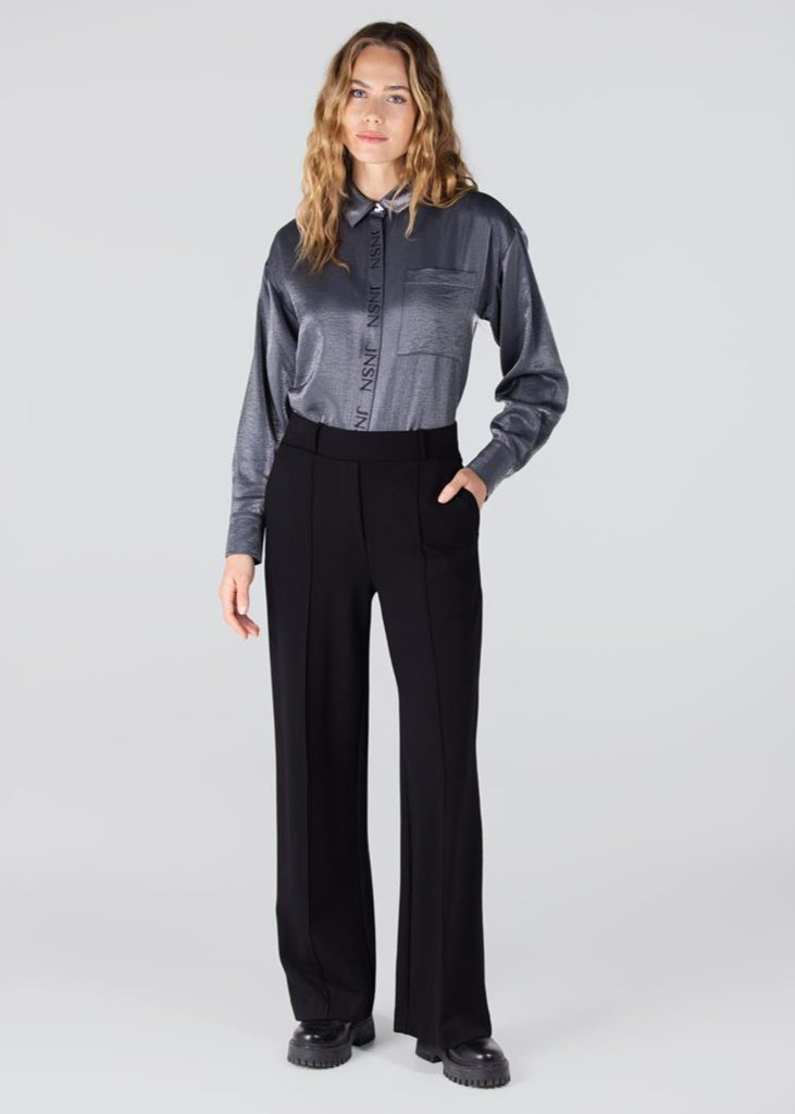 Jansen Amsterdam Lieke glans blouse met geborduurd logo - Antraciet