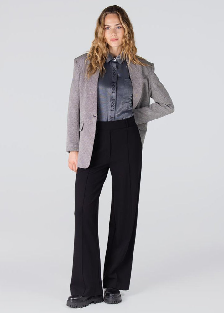 Jansen Amsterdam Lieke glans blouse met geborduurd logo - Antraciet