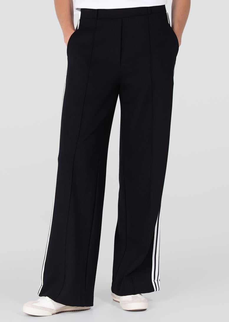 Jansen Amsterdam Aleidas wide leg pantalon met zijstreep | Zwart - Off white