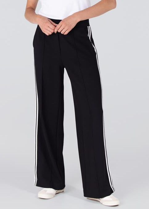 Jansen Amsterdam Aleidas wide leg pantalon met zijstreep | Zwart - Off white