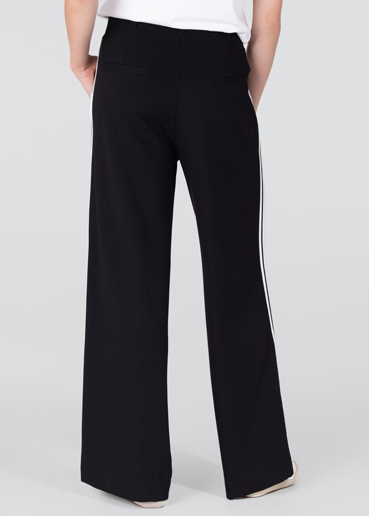 Jansen Amsterdam Aleidas wide leg pantalon met zijstreep | Zwart - Off white