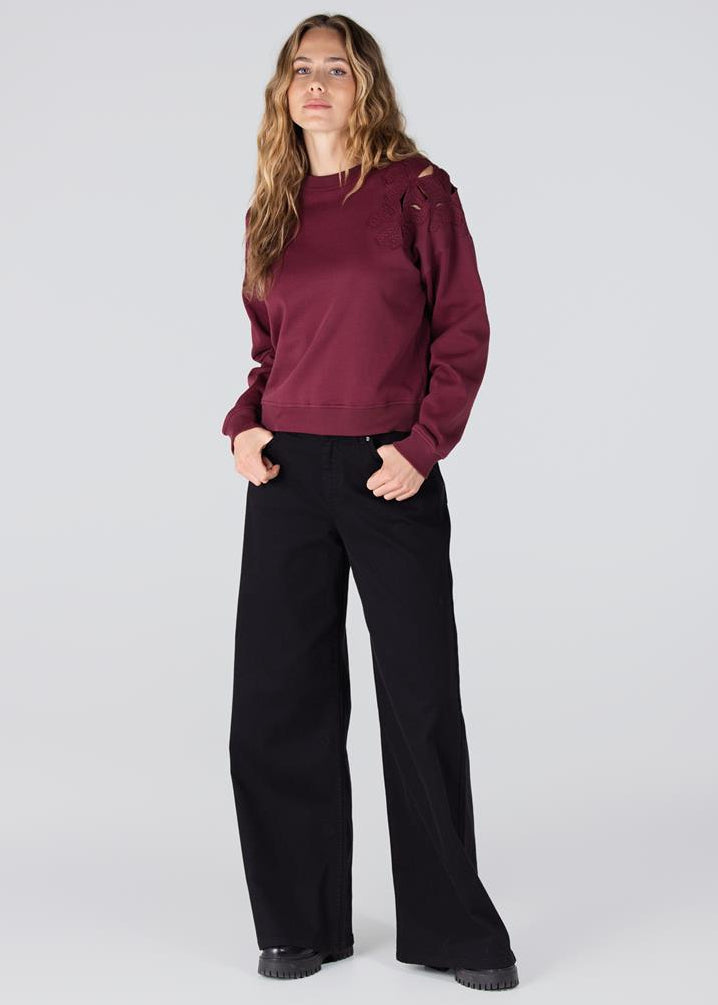 Jansen Amsterdam Gaby sweater met bloem detail | Donkerrood