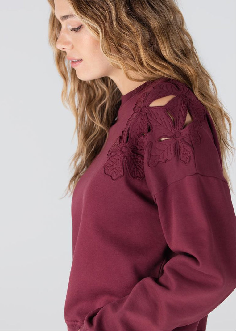 Jansen Amsterdam Gaby sweater met bloem detail | Donkerrood