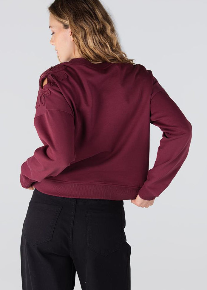 Jansen Amsterdam Gaby sweater met bloem detail | Donkerrood