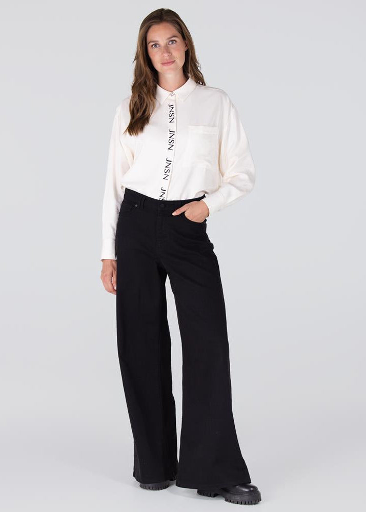 Jansen Amsterdam Lieke glans blouse met geborduurd logo - Wit