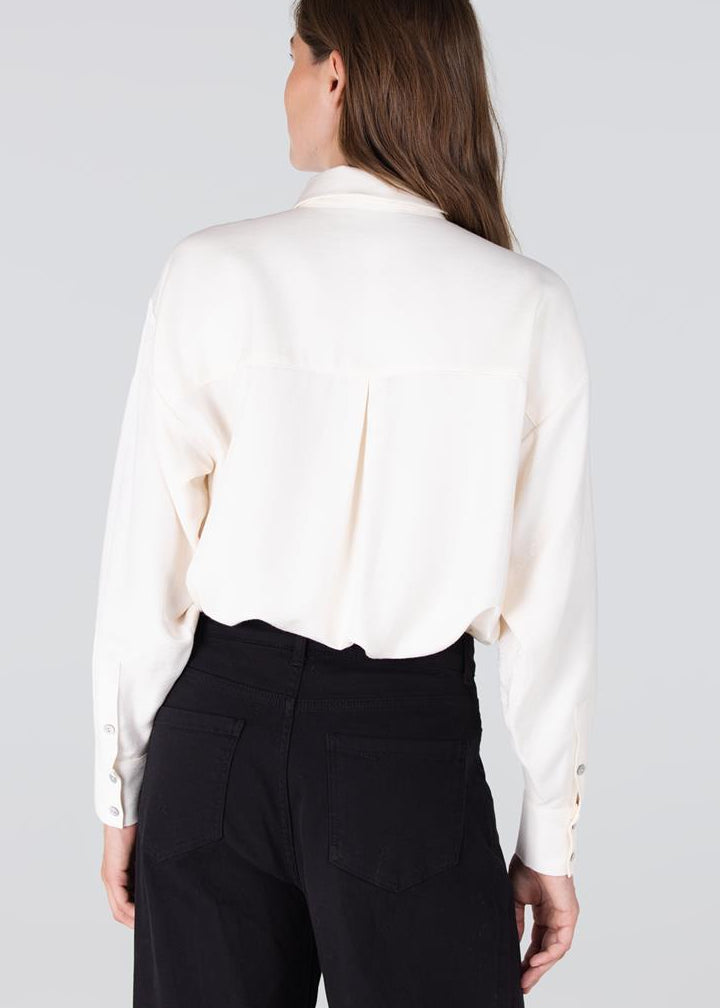 Jansen Amsterdam Lieke glans blouse met geborduurd logo - Wit