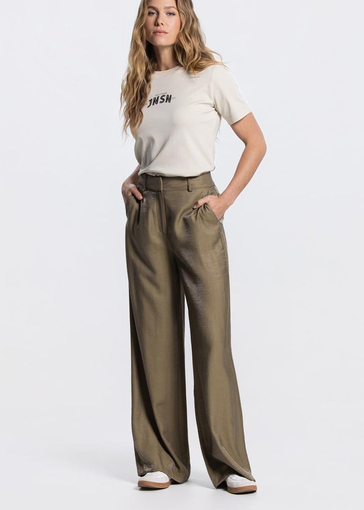 Jansen Amsterdam Dara glanzende pantalon in legergroen