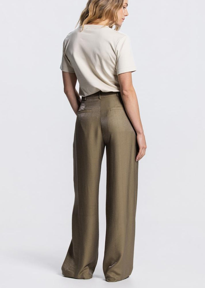 Jansen Amsterdam Dara glanzende pantalon in legergroen