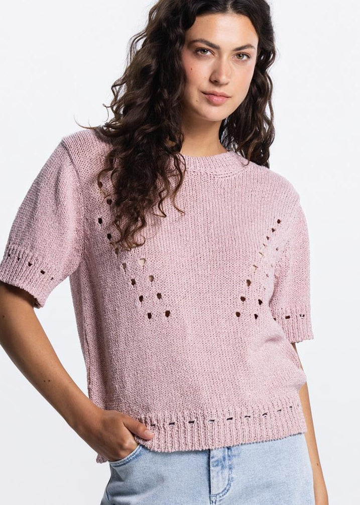 Jansen Amsterdam Madee open gebreide trui in Blush