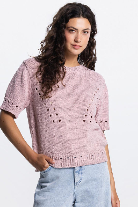 Jansen Amsterdam Madee open gebreide trui in Blush