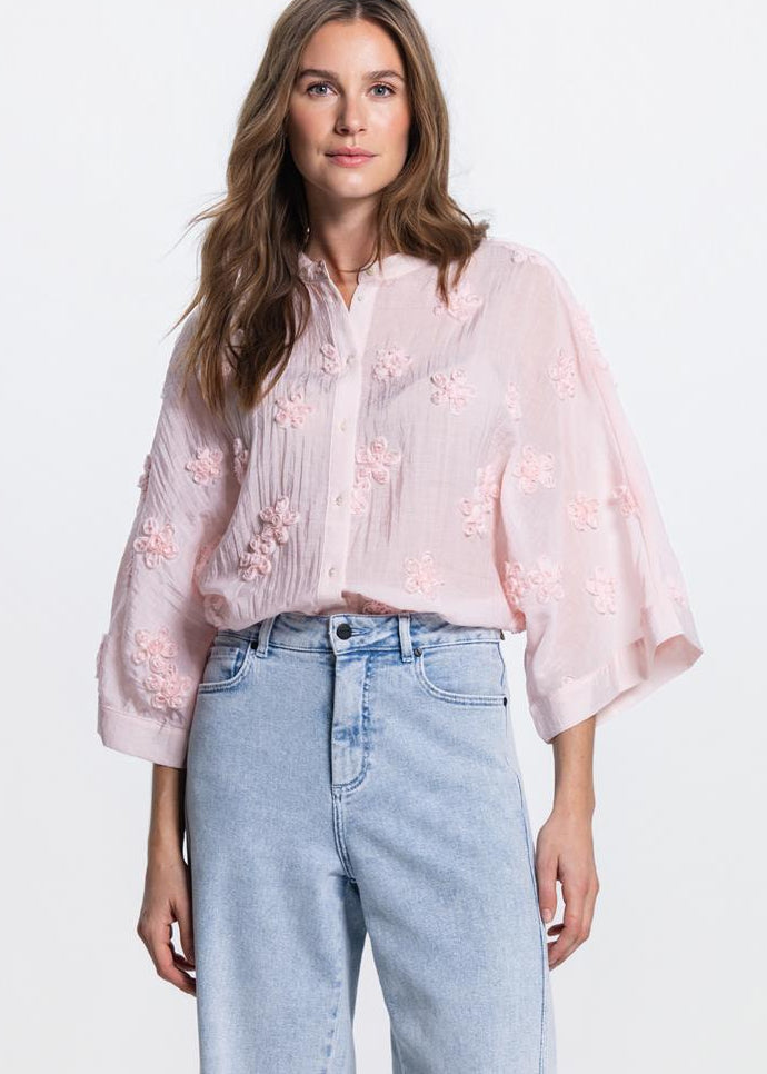 Jansen Amsterdam Noa sweater met bloemdetail in Lichtblauw