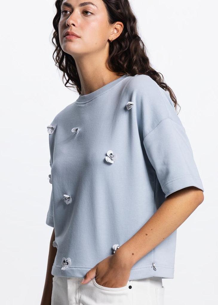 Jansen Amsterdam Noa sweater met bloemdetail in Lichtblauw