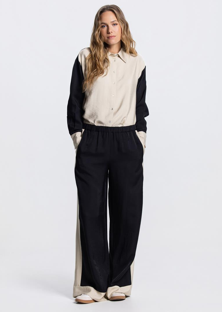 Jansen Amsterdam Olene wide leg broek in Zwart