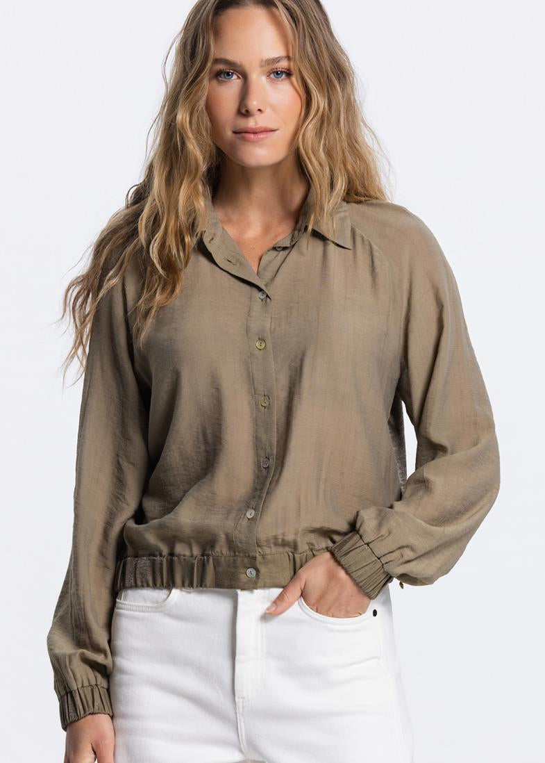 Jansen Amsterdam Ollie blouse met elastische boorden in Legergroen