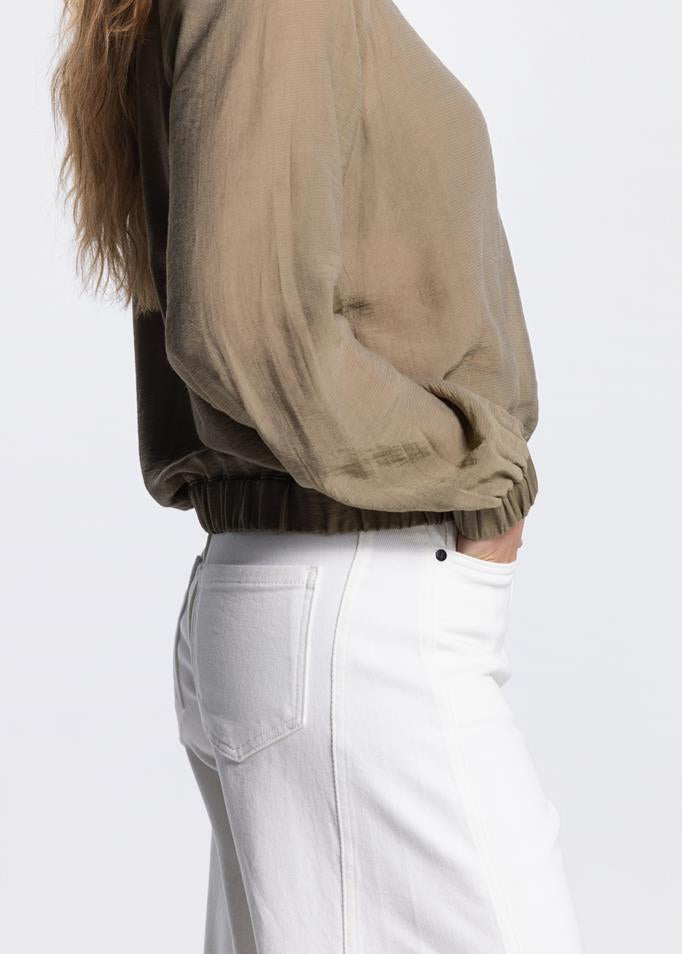 Jansen Amsterdam Ollie blouse met elastische boorden in Legergroen