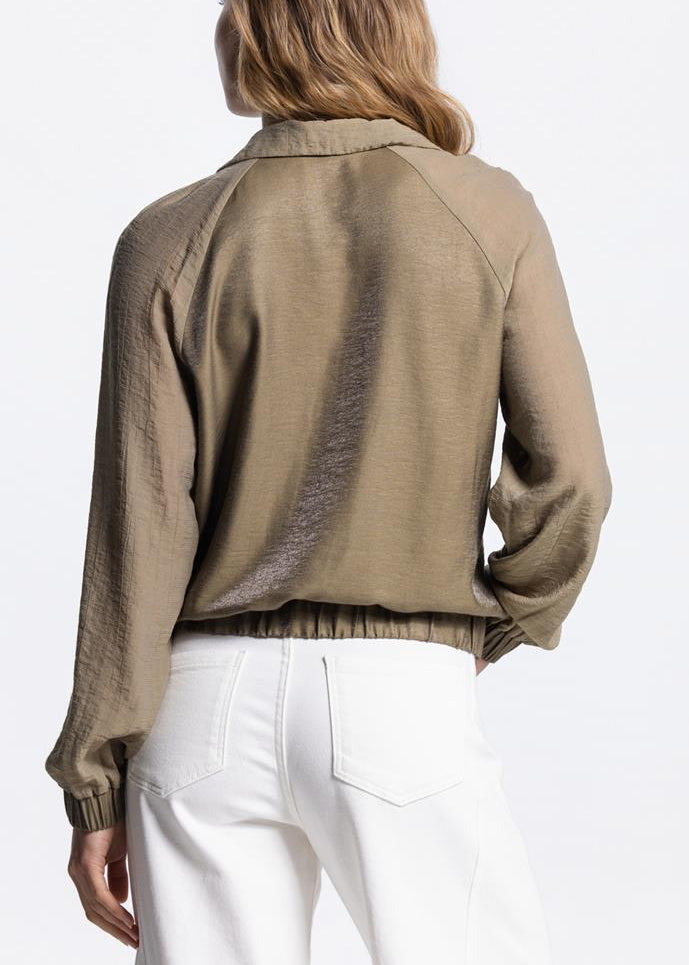 Jansen Amsterdam Ollie blouse met elastische boorden in Legergroen