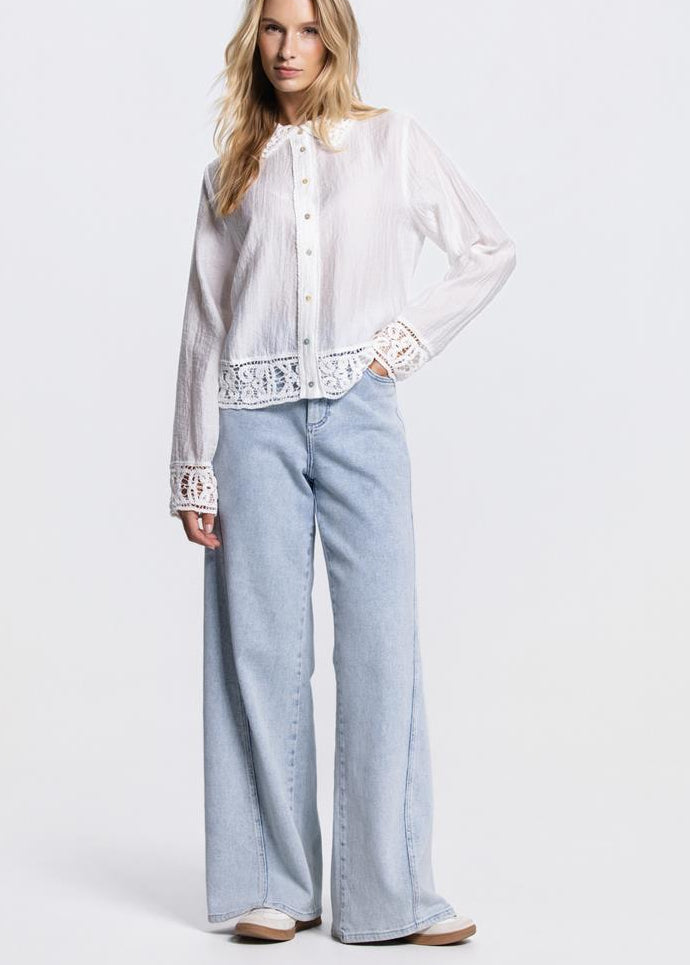 Jansen Amsterdam Paulina crochet detail blouse in Off White