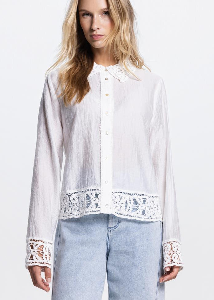 Jansen Amsterdam Paulina crochet detail blouse in Off White