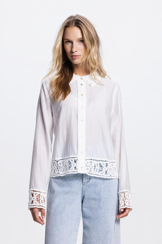 Jansen Amsterdam Paulina crochet detail blouse in Off White