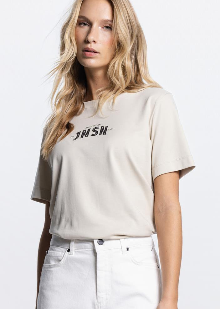 Jansen Amsterdam Resa t-shirt met logo in Klei