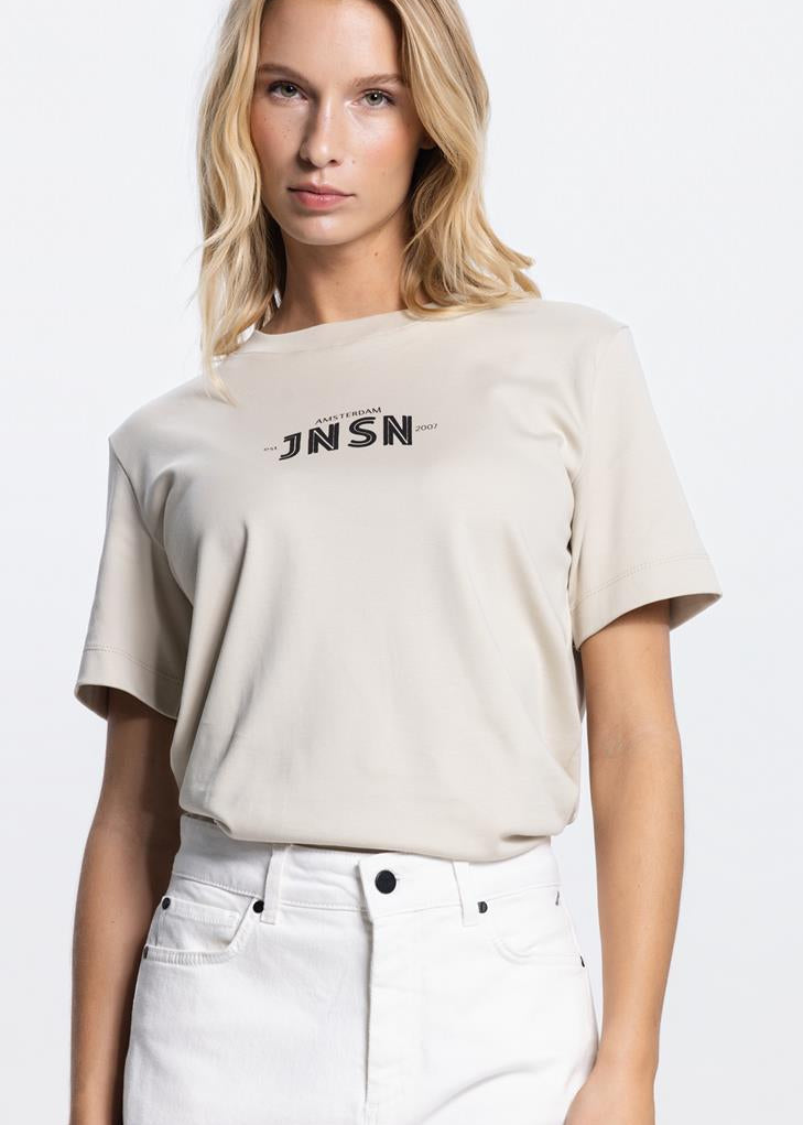Jansen Amsterdam Resa t-shirt met logo in Klei