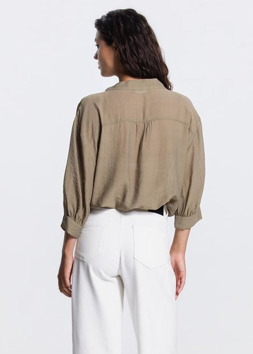 Jansen Amsterdam Pem transparante v-hals blouse in Legergroen