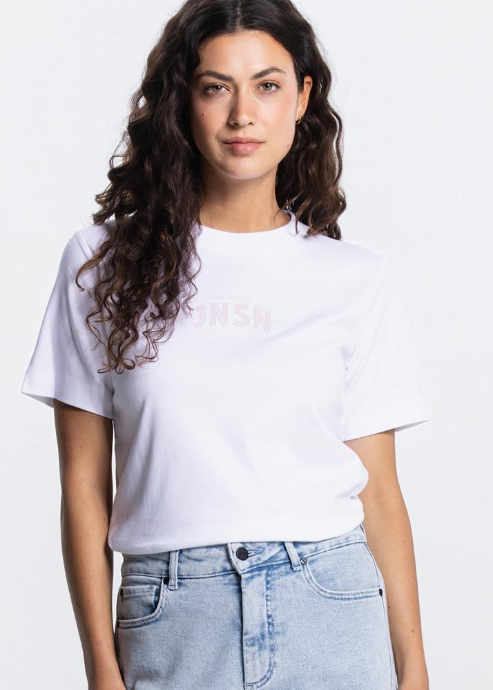 Jansen Amsterdam Resa t-shirt met logo in Wit / Licht Roze