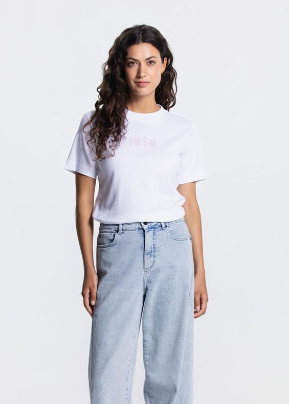 Jansen Amsterdam Resa t-shirt met logo in Wit / Licht Roze