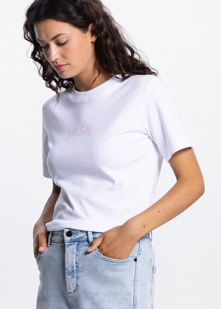 Jansen Amsterdam Resa t-shirt met logo in Wit / Licht Roze