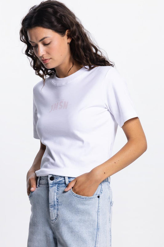Jansen Amsterdam Resa t-shirt met logo in Wit / Licht Roze