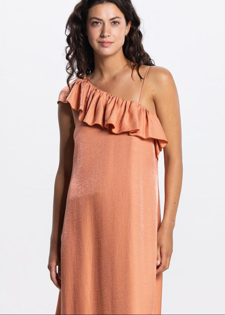 Jansen Amsterdam Niek one shoulder jurk in donker perzik