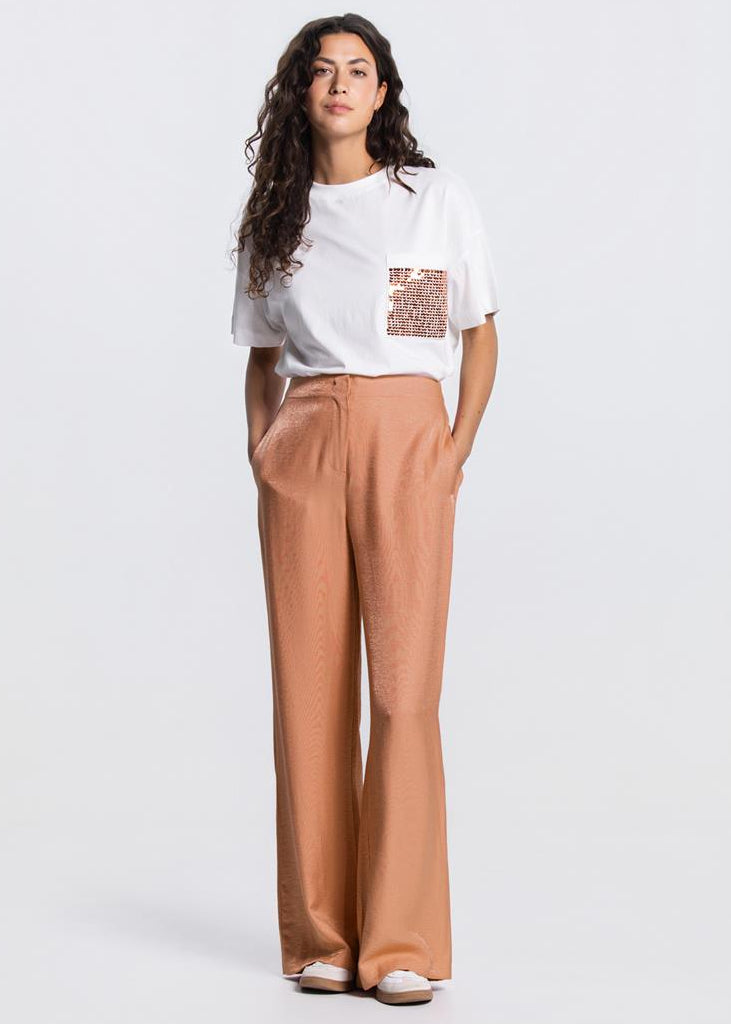 Jansen Amsterdam Pam wide leg pantalon in Donker Perzik