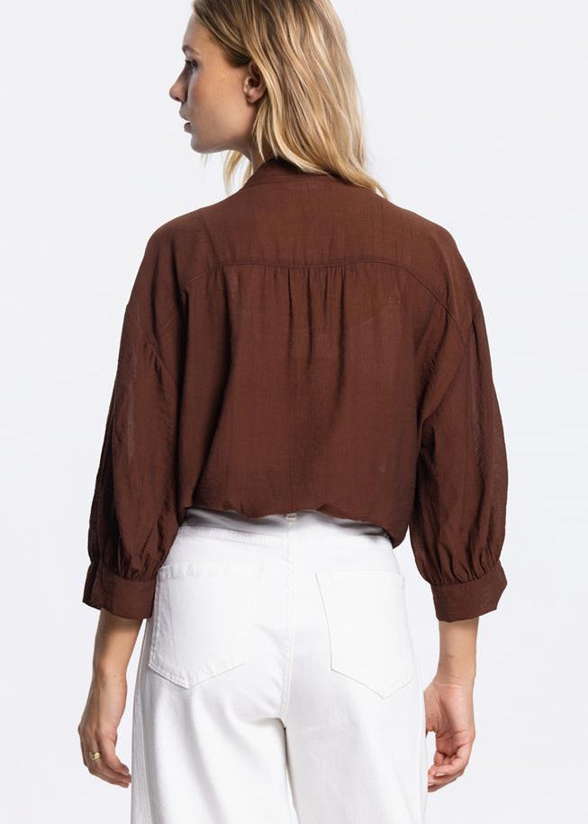 Jansen Amsterdam Pem transparante v-hals blouse in Bruin