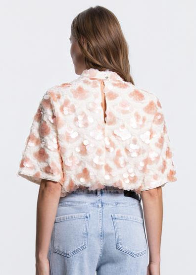 Jansen Amsterdam Rian pailletten top in Wit &amp; Perzik