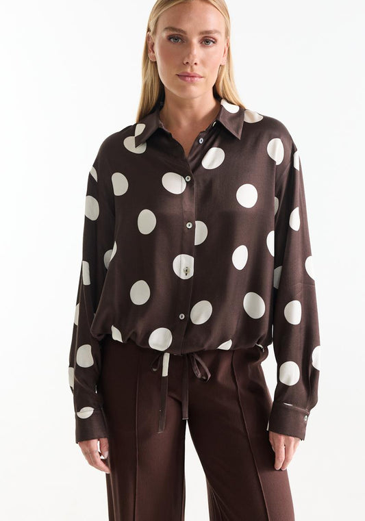 Jansen Amsterdam Donkerbruine blouse met witte dots