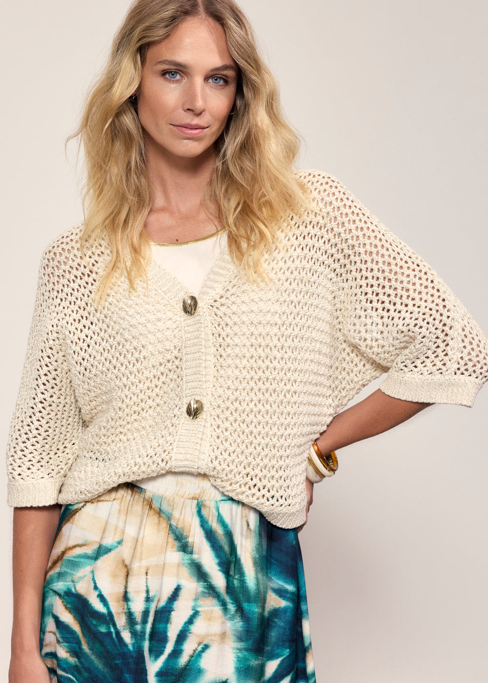 Tramontana Crochet V-Neck Cardigan