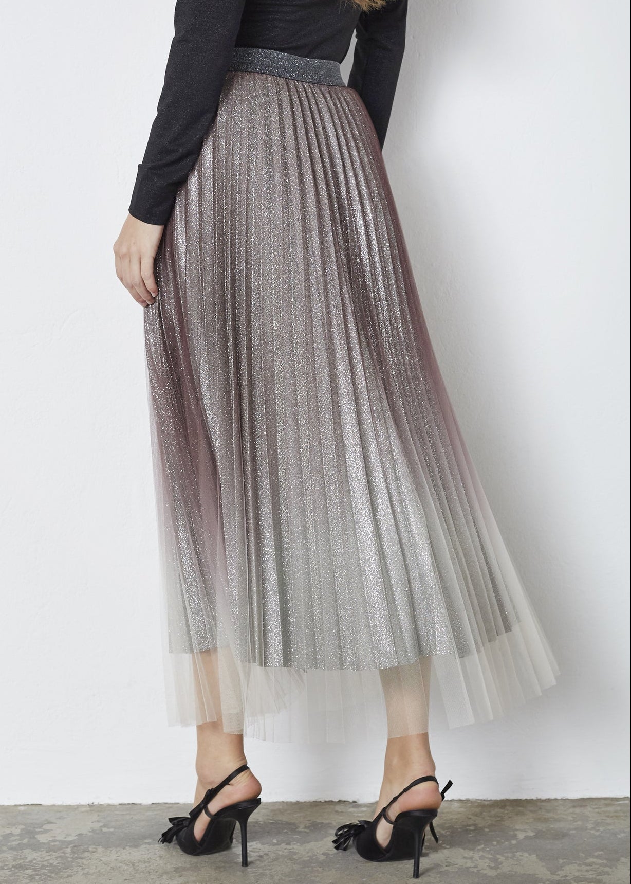 Co'Couture GlitterCC Plissé Skirt brown