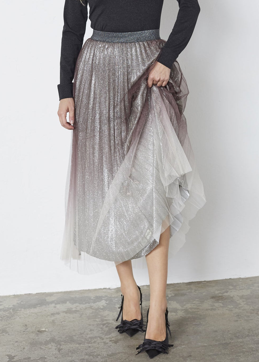 Co'Couture GlitterCC Plissé Skirt brown