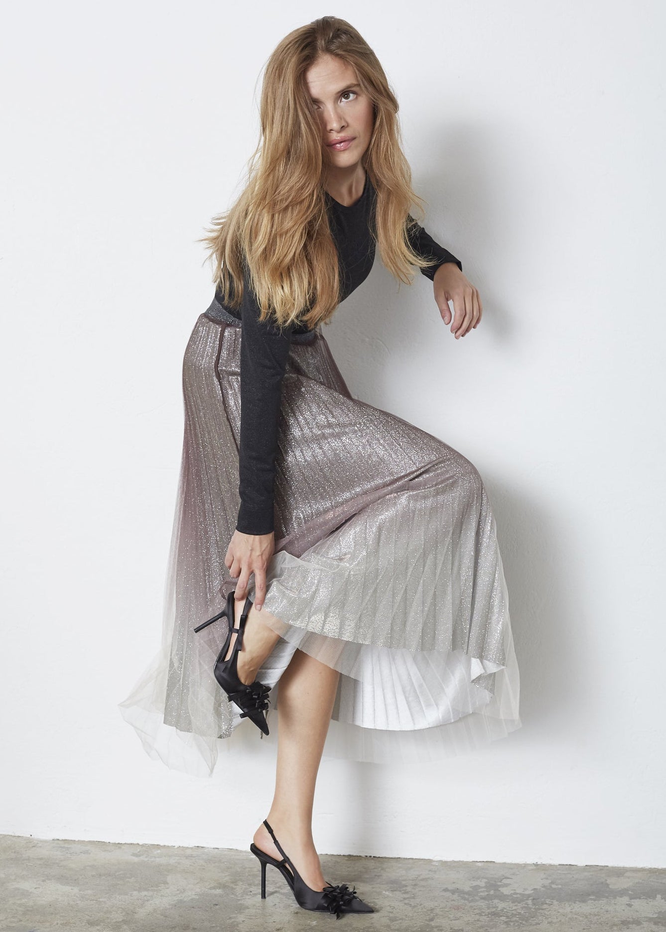 Co'Couture GlitterCC Plissé Skirt brown