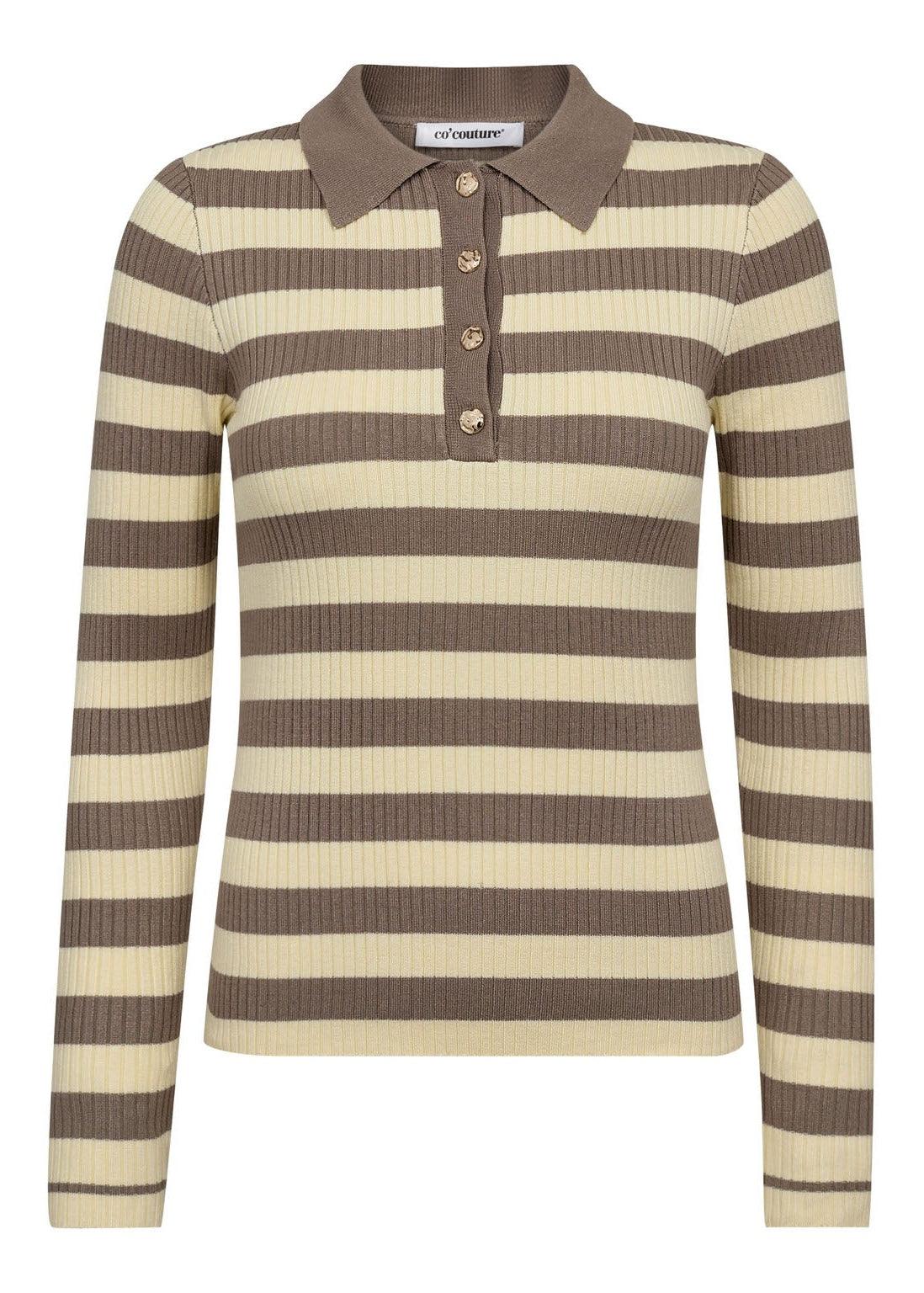 Co'Couture BonnyCC Stripe L/S Polo Knit Pale Yellow