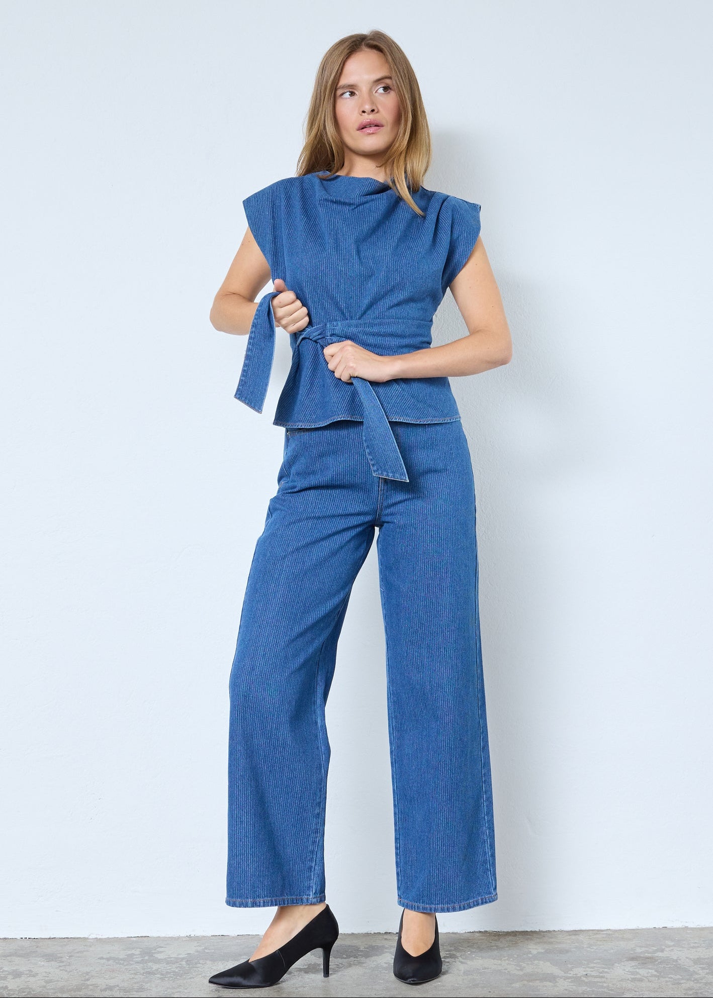 Co'Couture KimmyCC Pleat Top Dark Denim