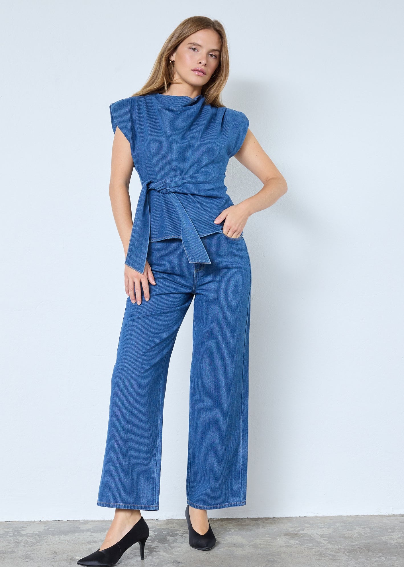 Co'Couture KimmyCC Pleat Top Dark Denim