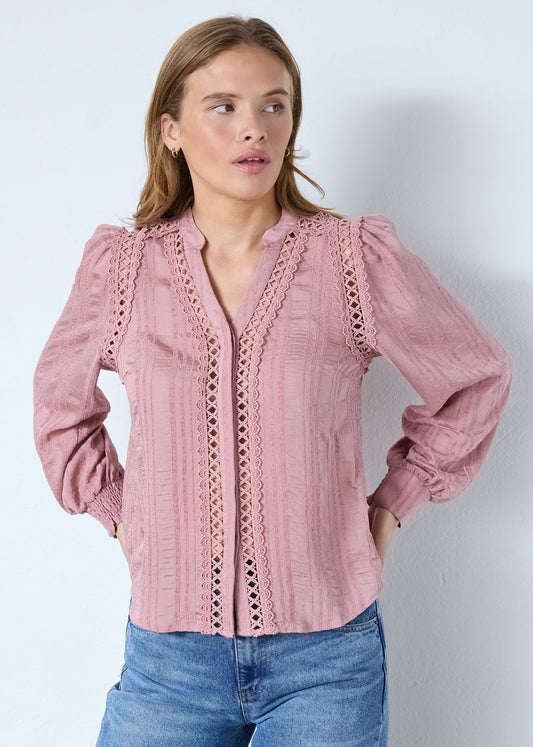 Co'Couture KesiCC Lace V-Shirt old rose / pale blue