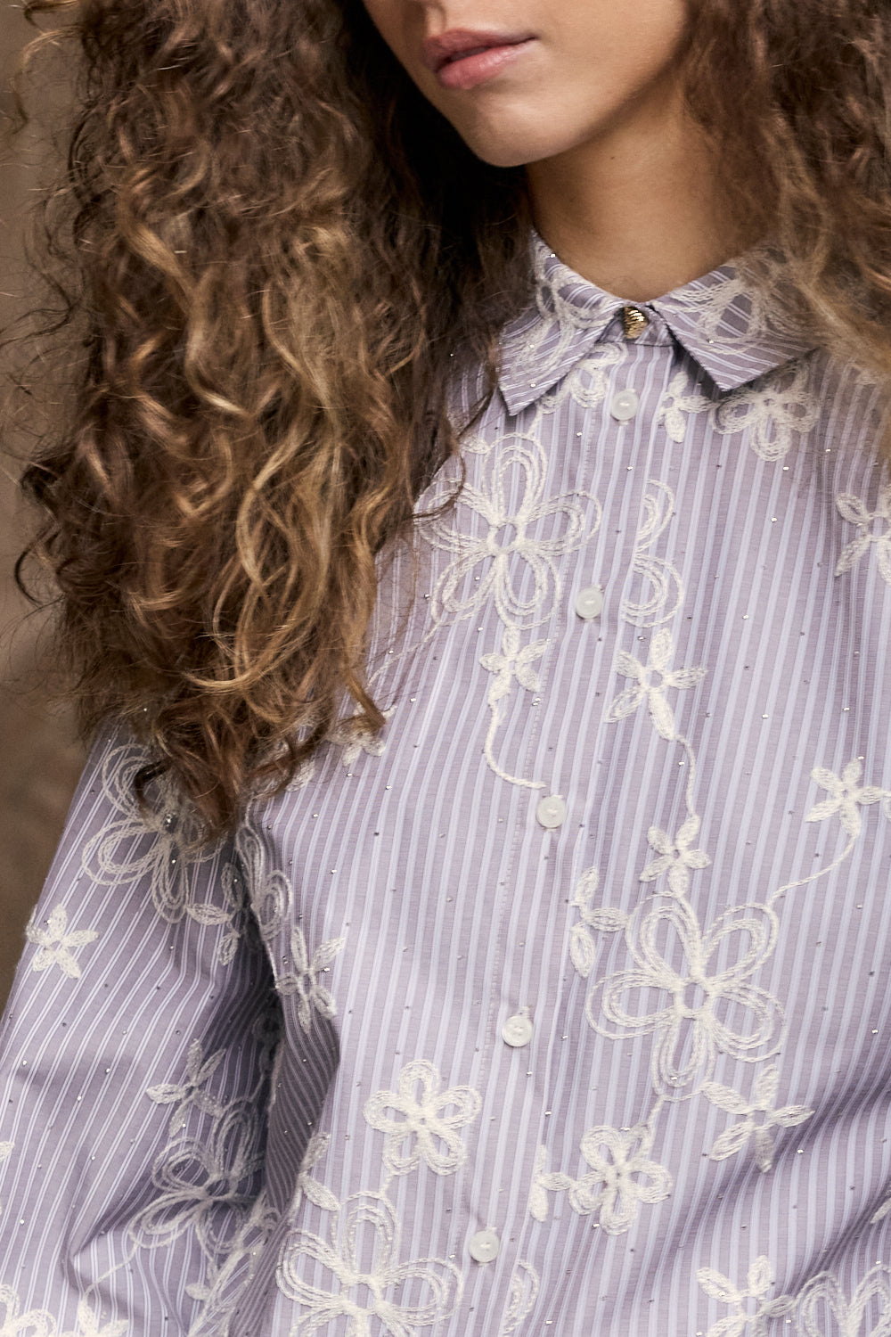 Tramontana Embroidered Blouse Rhinestones