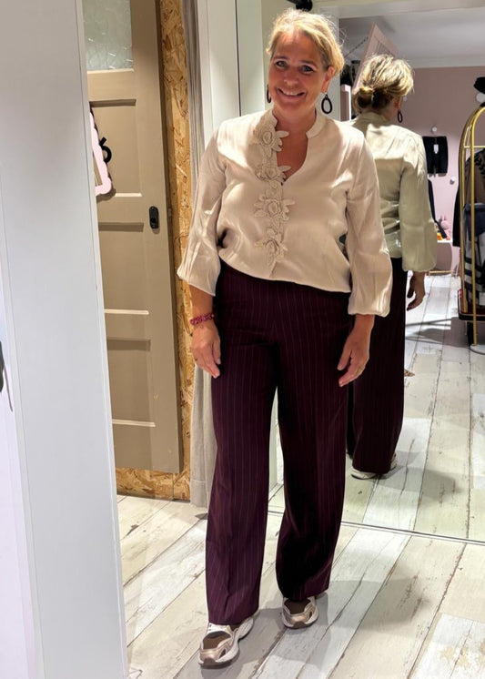Corel Amsterdam Carmelia Pants krijtstreep 59-BURGUNDY